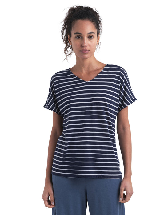 Icebreaker Merino Blend Drayden Reversible Top Stripe  Midnight Navy/Snow Dam - T-shirts & Linnen Dam