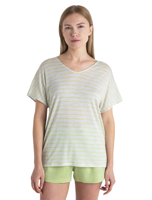 Icebreaker Merino Blend Drayden Reversible Top Stripe  Ecru Heather/Glazen Dam - T-shirts & Linnen Dam