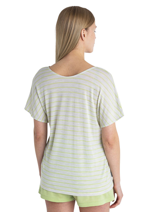 Icebreaker Merino Blend Drayden Reversible Top Stripe  Ecru Heather/Glazen Dam - T-shirts & Linnen Dam