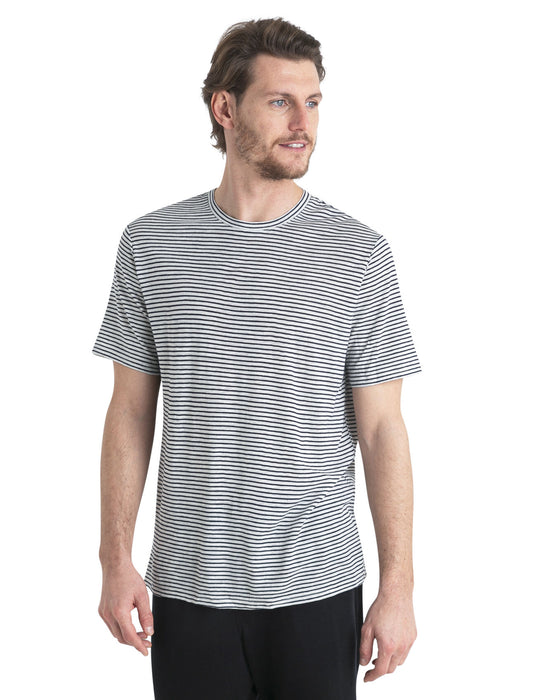 Icebreaker Merino Linen T-Shirt Stripe Snow/Midnight Navy Herr - T-shirts & Linnen