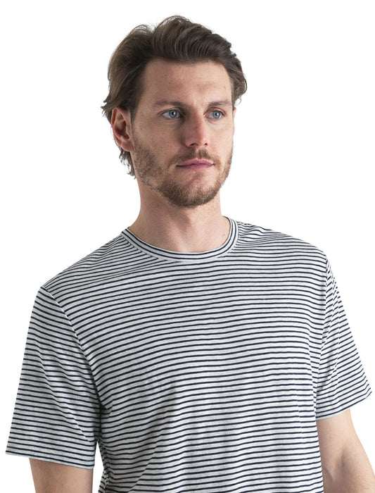 Icebreaker Merino Linen T-Shirt Stripe Snow/Midnight Navy Herr - T-shirts & Linnen