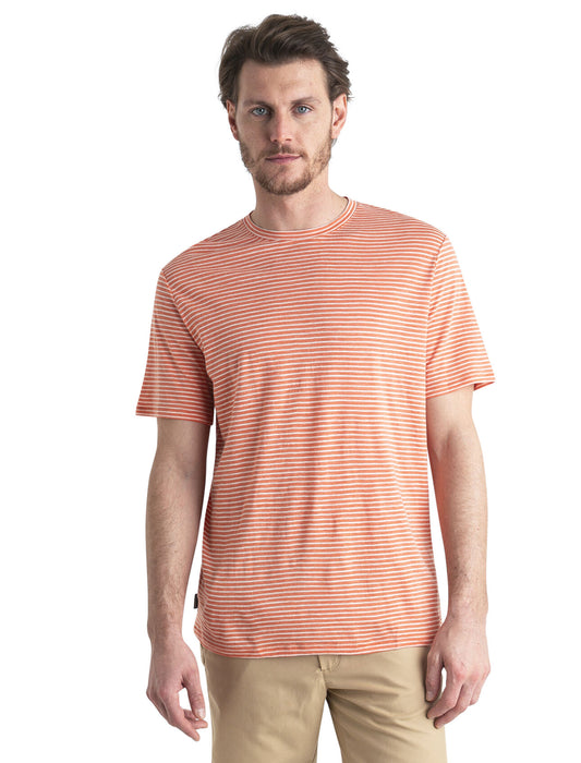 Icebreaker Merino Linen T-Shirt Stripe Ember/Snow Herr - T-shirts & Linnen