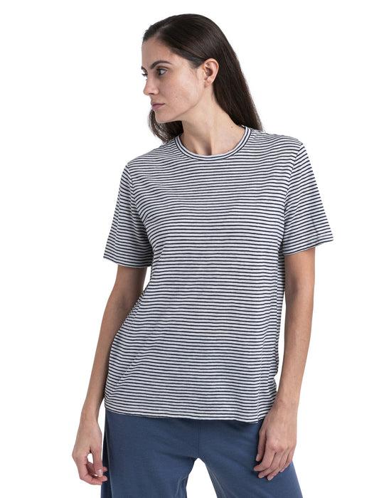 Icebreaker Merino Linen T-Shirt Stripe  Snow/Midnight Navy Dam - T-shirts & Linnen Dam