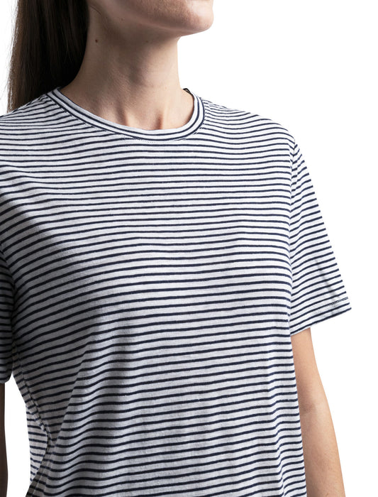 Icebreaker Merino Linen T-Shirt Stripe  Snow/Midnight Navy Dam - T-shirts & Linnen Dam