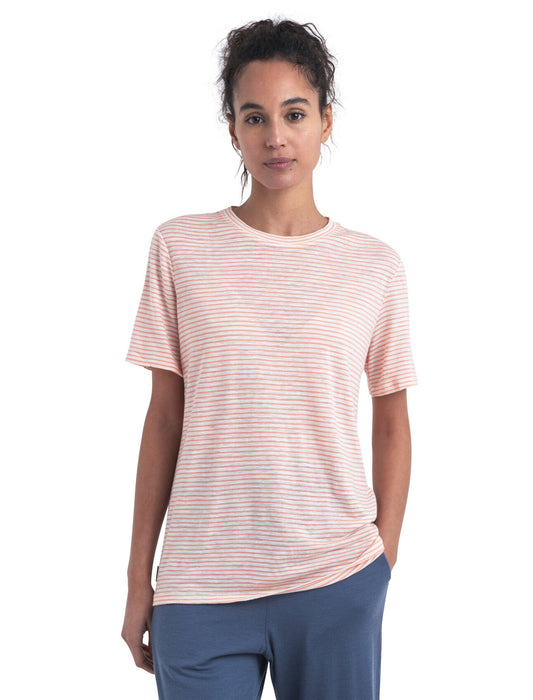 Icebreaker Merino Linen T-Shirt Stripe  Snow/Glow Dam - T-shirts & Linnen Dam