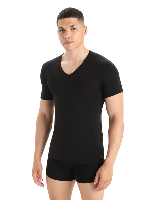 Icebreaker Merino Anatomica Short Sleeve V Neck T-Shirt  Black Herr - T-shirts & Linnen