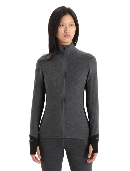 Icebreaker RealFleece™ Merino Descender Long Sleeve Zip Jacket  Jet Heather/Black Dam - Tröjor Dam