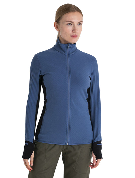 Icebreaker RealFleece™ Merino Descender Long Sleeve Zip Jacket Dawn/Black Dam - Tröjor Dam