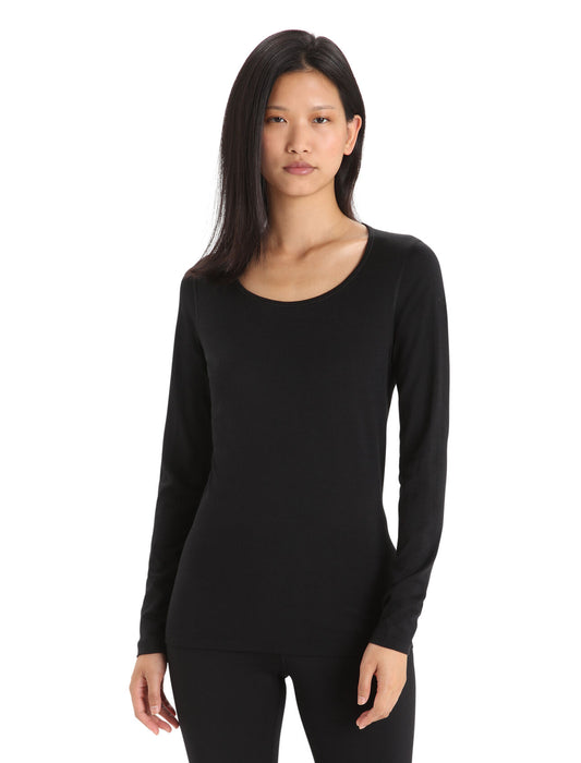 Icebreaker Merino 200 Oasis Long Sleeve Scoop Neck Thermal Top  Black Dam - Underställ Dam