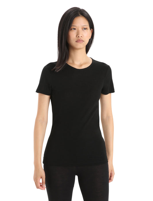 Icebreaker Merino 175 Everyday Short Sleeve Crewe Thermal Top  Black Dam - Underställ Dam