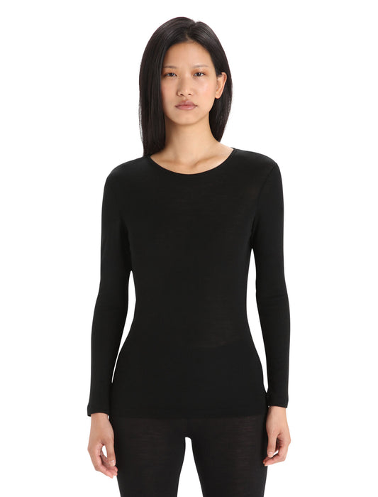 Icebreaker Merino 175 Everyday Long Sleeve Crewe Thermal Top Black Dam - Underställ Dam