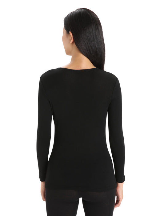 Icebreaker Merino 175 Everyday Long Sleeve Crewe Thermal Top Black Dam - Underställ Dam