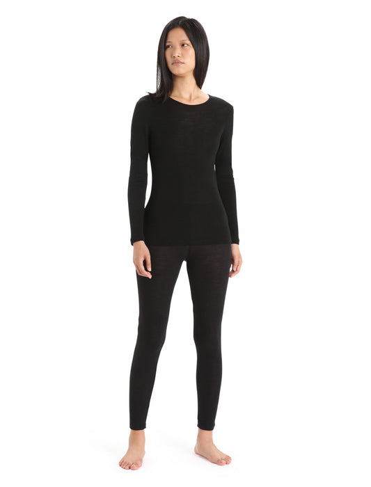 Icebreaker Merino 175 Everyday Long Sleeve Crewe Thermal Top Black Dam - Underställ Dam