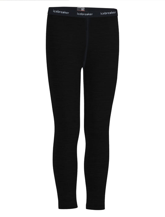 Icebreaker Kids' Merino 260 Tech Thermal Leggings Black Unisex Barn - Underställ Dam