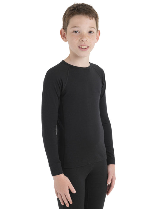 Icebreaker Kids' Merino 200 Oasis Long Sleeve Crewe Thermal Top  Black Unisex Barn - Underställ Dam