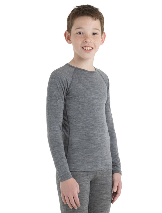 Icebreaker Kids' Merino 200 Oasis Long Sleeve Crewe Thermal Top  Gritstone Heather Unisex Barn - Underställ Dam