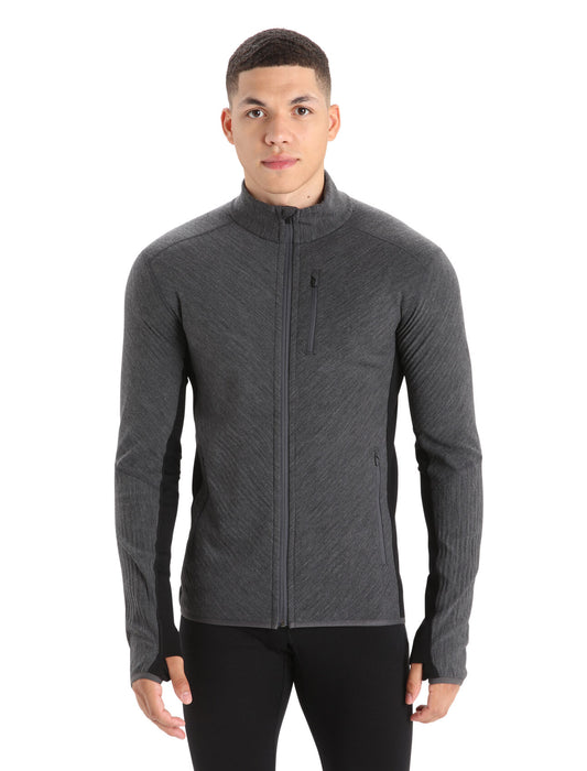 Icebreaker RealFleece™ Merino Descender Long Sleeve Zip Jacket Jet Heather/Black Herr - Tröjor