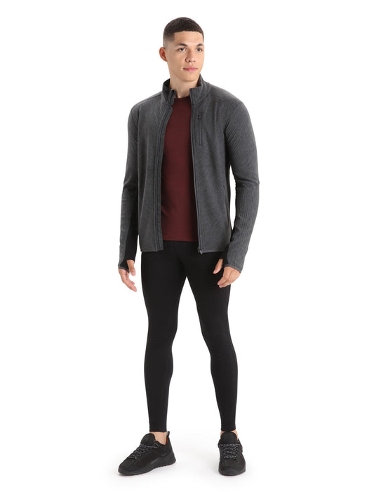 Icebreaker RealFleece™ Merino Descender Long Sleeve Zip Jacket Jet Heather/Black Herr - Tröjor