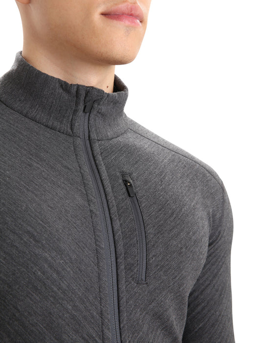 Icebreaker RealFleece™ Merino Descender Long Sleeve Zip Jacket Jet Heather/Black Herr - Tröjor