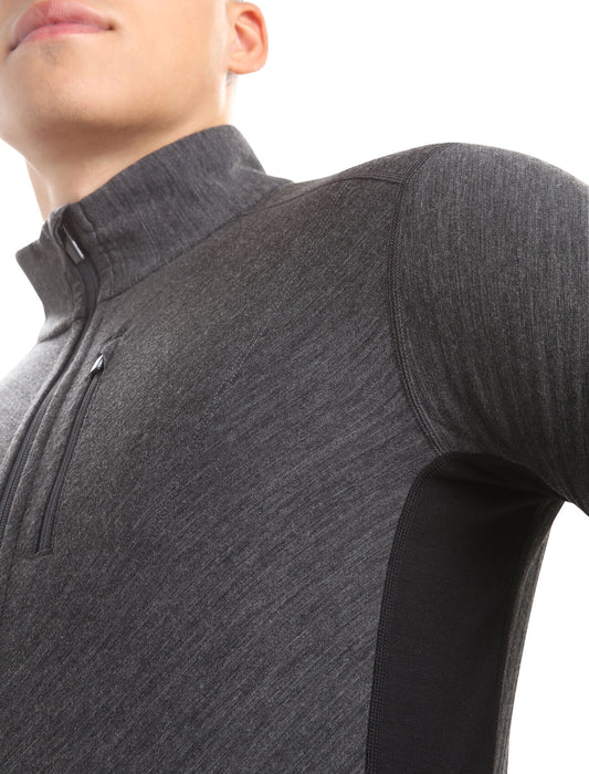 Icebreaker RealFleece™ Merino Descender Long Sleeve Zip Jacket Jet Heather/Black Herr - Tröjor